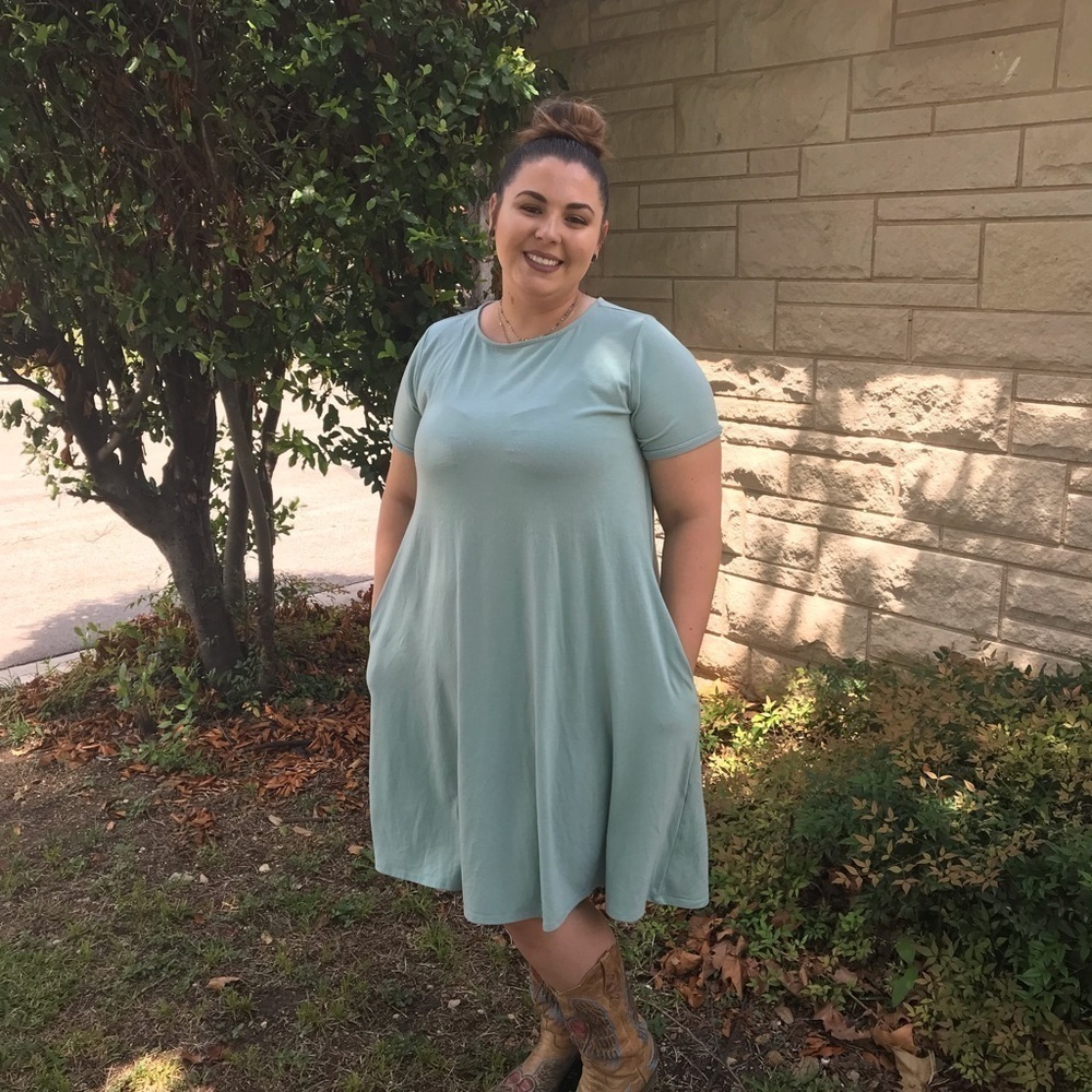 Zenana Womens Plus Size Sage Green Swing Dress Size  2XL